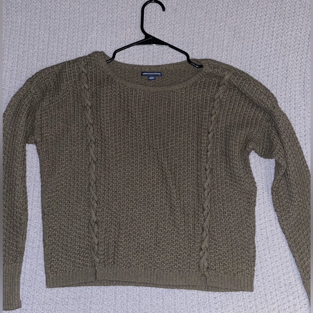 American Eagle Olive Green Cable Knit Sweater